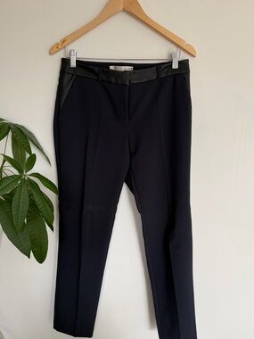 Dynamite Navy Dress Pants with Faux Leather Waistband | Slim Fit Size 4